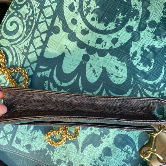 Saks Fifth Avenue Bag Lizard embossed Leather Gold Chain Purse, VINTAGE - Picture 5 of 11